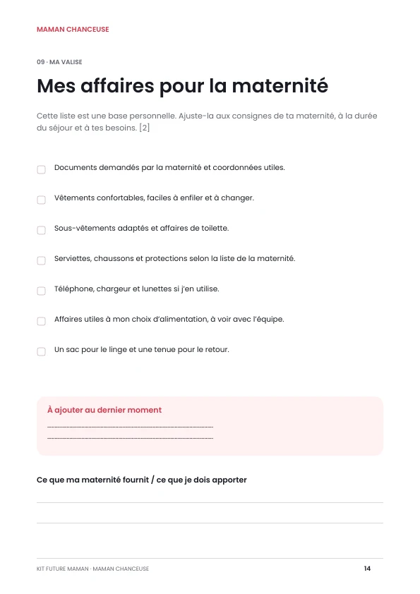 Mes affaires pour la maternité