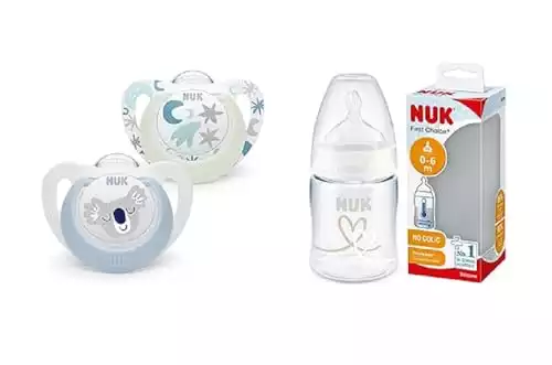 1 biberon anti-colique NUK + 2 sucettes phosphorescentes | 0-6 mois | sans BPA