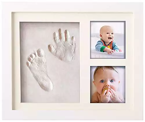 Kit empreinte pieds et mains bébé - Cadre en bois avec support pour 2 photos