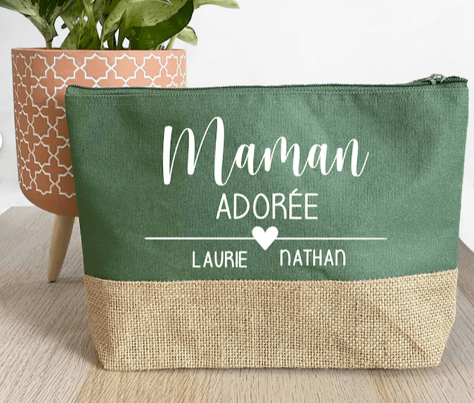 Cadeau maman : trousse personnalisée en coton et jute