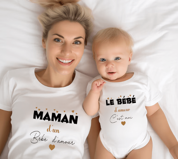 Duo T-shirt femme et body bébé