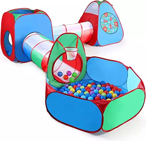 Parcours motricité bebe : tente tunnel + piscine à balle